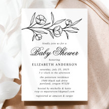 Baby Shower met Zwarte Geschetste Bloemen