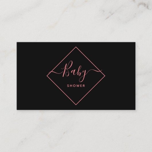 Baby shower met zwarte & roze diamant visitekaartje (Voorkant)