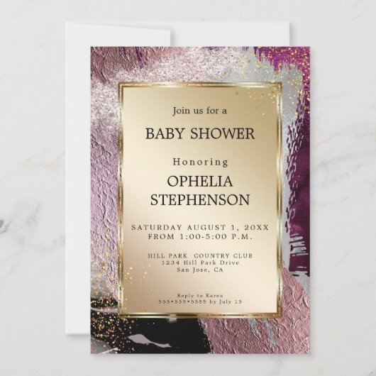 Baby Shower | MetaalGold Cassis Plum Abstract Kaart (Voorkant)