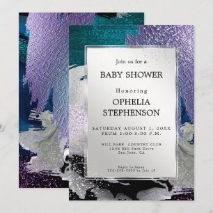 Baby Shower   Metallic zilver Blauwgroen Paars Abs Kaart