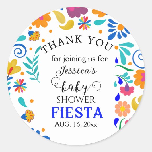 Baby shower Mexicaans Fiesta Bloemen Ronde Sticker (Voorkant)