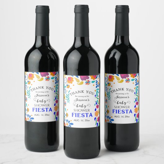 Baby shower Mexicaans Fiesta Floral Wine Label Wijn Etiket (Flessen)