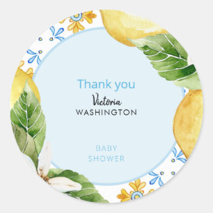 Baby shower Middellandse Zee Blauw en Lemons Harte Ronde Sticker