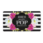 Baby shower Mini Champagne Label Black Stripes (Voorkant)