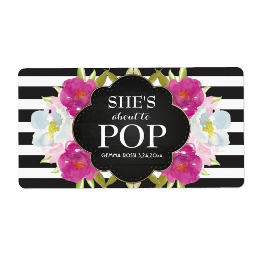 Baby shower Mini Champagne Label Black Stripes (Voorkant)