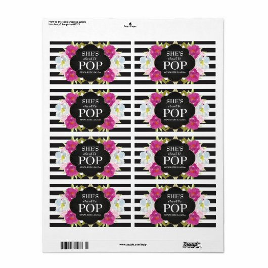 Baby shower Mini Champagne Label Black Stripes (Full Sheet)