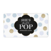 Baby shower Mini Champagne Label Blue Polka Dots (Voorkant)