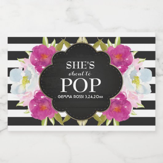 Baby shower Mini Mousserende Wijnlabel Black Strip Sparkling Wijnetiket (Enkel label)