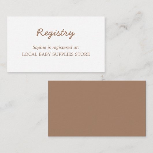 Baby shower minimaal zacht bruin register informatiekaartje (Voorkant / Achterkant)