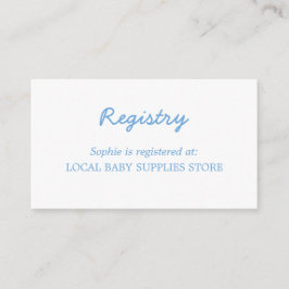 Baby shower Minimal Blue Registry Enclosure Kaart