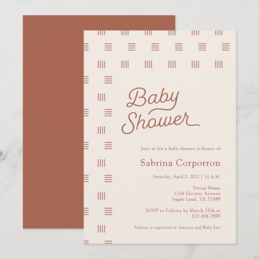 Baby Shower | Minimale uitnodiging van Boho (Voorkant / Achterkant)