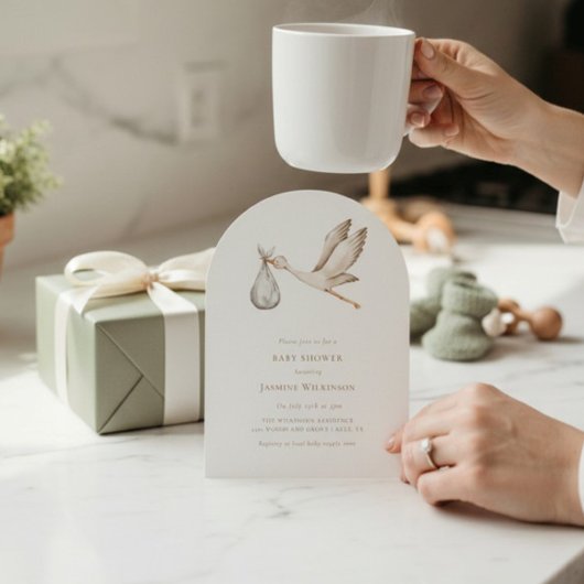 Baby shower Minimale waterverf ooievaar Kaart