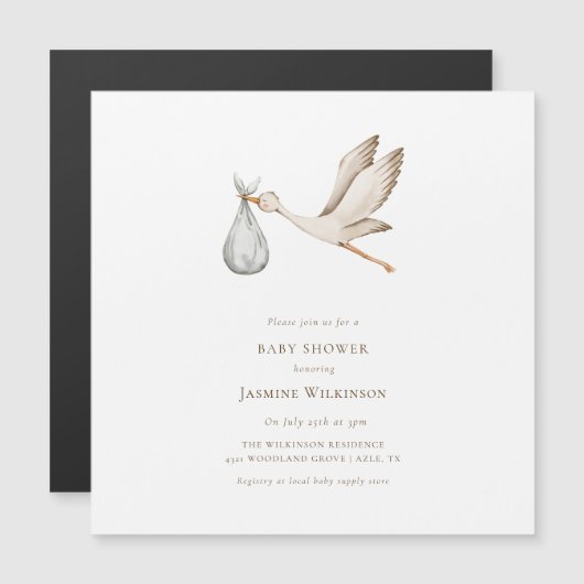 Baby shower Minimale waterverf ooievaar Magnetische Uitnodiging (Voorkant / Achterkant)