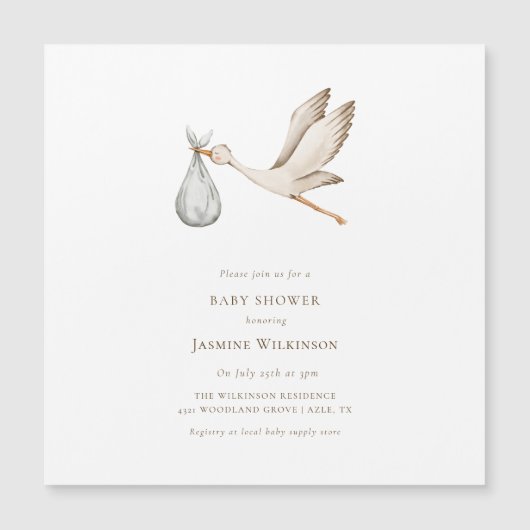 Baby shower Minimale waterverf ooievaar Magnetische Uitnodiging (Voorkant)