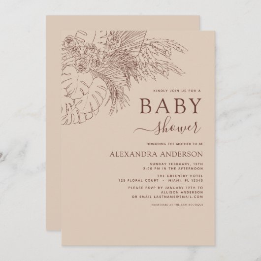 Baby shower minimalist Pampas Grass Boho Kaart (Voorkant / Achterkant)
