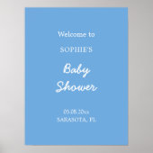 Baby shower minimalistisch blauw welkom Poster (Voorkant)
