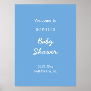 Baby shower minimalistisch blauw welkom Poster