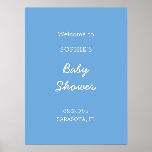 Baby shower minimalistisch blauw welkom Poster (Voorkant)