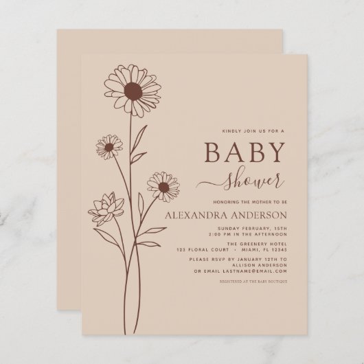 Baby shower minimalistisch botanische flora (Voorkant / Achterkant)