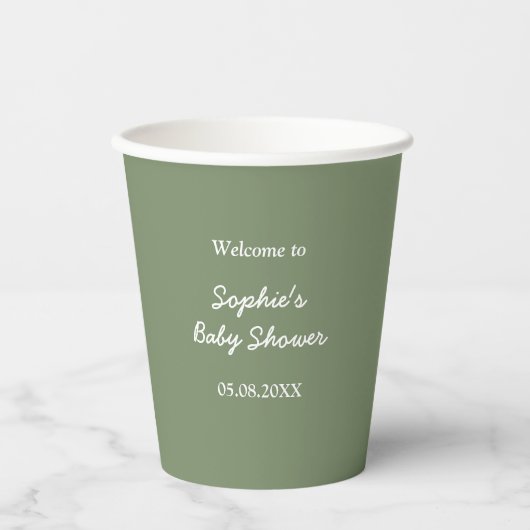Baby shower Minimalistische Sage Groenboek Cups Papieren Bekers (Voorkant)