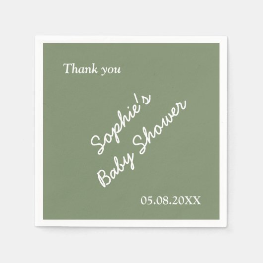 Baby shower Minimalistische Sage Groenboek Servett Servet (Voorkant)