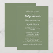 Baby shower Minimalistische Sage Groene Uitnodigin Kaart (Voorkant / Achterkant)
