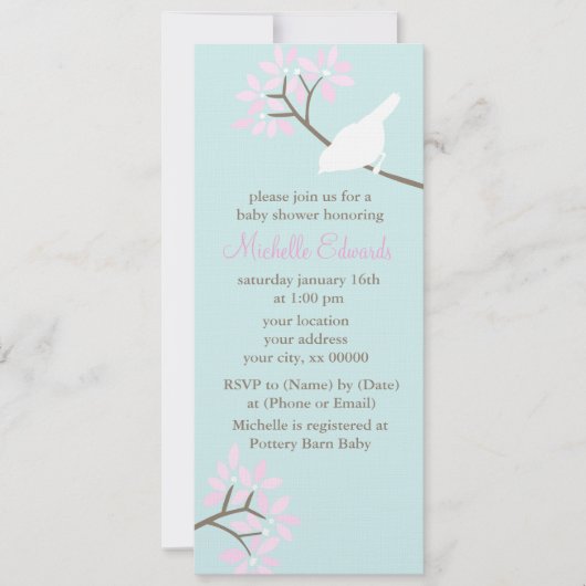 Baby shower Mint en Roze vogels Kaart (Voorkant)