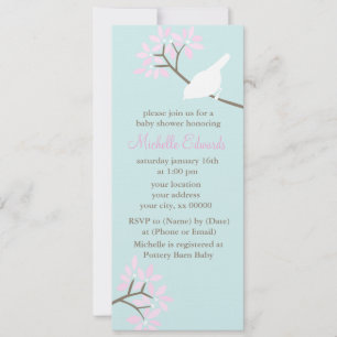 Baby shower Mint en Roze vogels Kaart
