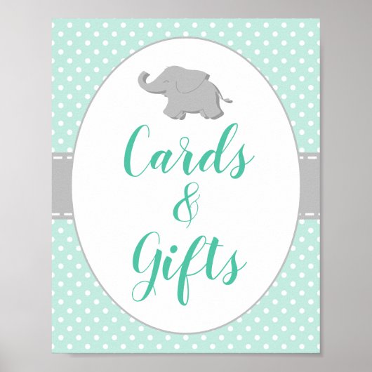 Baby shower Mint Green Elephant Cards & Gifts Sign Poster (Voorkant)