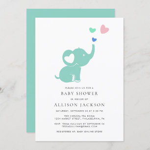 Baby shower Mint Green Elephant Gender Neutral Kaart