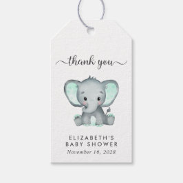 Baby shower Mint Green Elephant Hartelijk dank Cadeaulabel