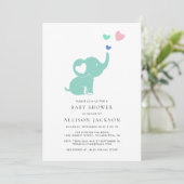 Baby shower Mint Groene Olifant Geslachtsneutraal Kaart (Staand voorkant)