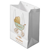 Baby shower Mint Retro Carriage Dank u Schattige Medium Cadeauzakje (Voorkant Gekanteld)