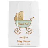 Baby shower Mint Retro Carriage Dank u Schattige Medium Cadeauzakje (Achterkant)