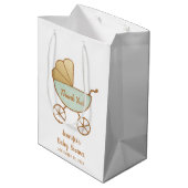 Baby shower Mint Retro Carriage Dank u Schattige Medium Cadeauzakje (Achterkant Gekanteld)