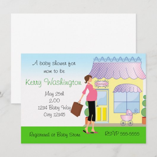 Baby shower Mod Mom Boutique Shopper Uitnodiging (Voorkant / Achterkant)