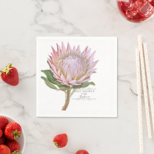 Baby shower Modern Bloemen Roze Protea Bloem Servet (Insitu)