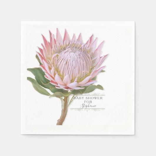Baby shower Modern Bloemen Roze Protea Bloem Servet (Voorkant)