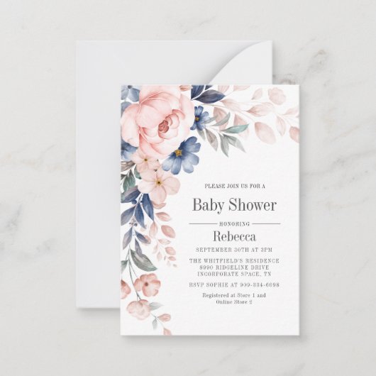 Baby shower Modern Bloom Blue Pink Floral Notitiekaartje (Voorkant)