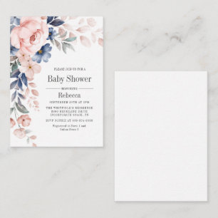 Baby shower Modern Bloom Blue Pink Floral Notitiekaartje