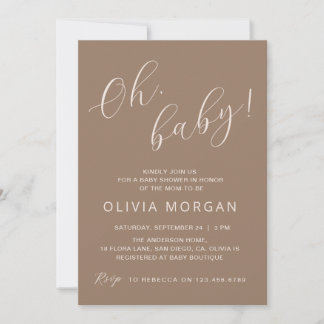 Baby shower Modern Bruin Tan Elegant Invitation Kaart