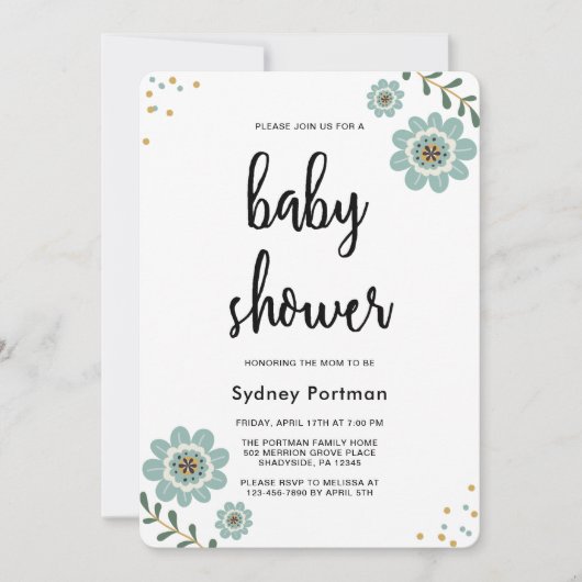 Baby shower Modern Floral en Confetti Kaart (Voorkant)