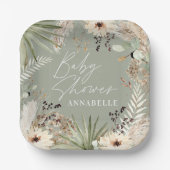 Baby shower modern gebladerd gras papieren bordje (Voorkant)