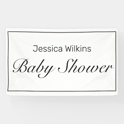 Baby shower Modern Minimalistisch Wit Zwart Spandoek (Horizontaal)
