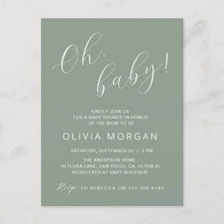 Baby shower Modern Sage Green Elegant Invitation Uitnodiging Briefkaart