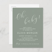 Baby shower Modern Sage Green Elegant Invitation Uitnodiging Briefkaart (Voorkant / Achterkant)