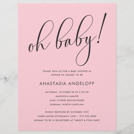 Baby shower Modern Script Blush Baby shower Flyer (Voorkant)