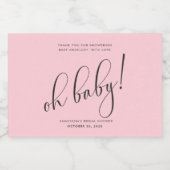 Baby shower Modern Script Blush Dank je Sparkling Wijnetiket (Enkel label)