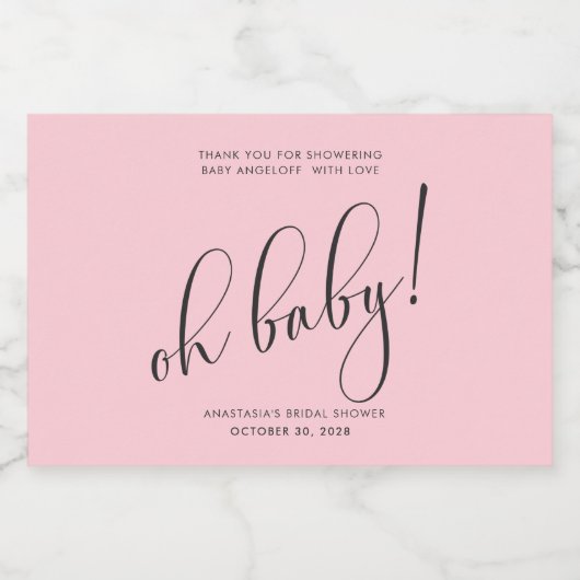 Baby shower Modern Script Blush Dank je Sparkling Wijnetiket (Enkel label)
