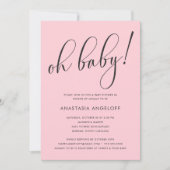 Baby shower Modern Script Blush Invitation Kaart (Voorkant)